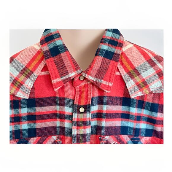 Men's Hollister Pearl Snap Plaid Shirt Western Style Red Plaid Size Large - Picture 4 of 13